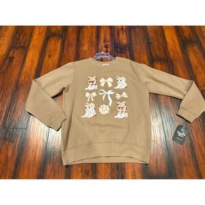 New Pacific & Co Ginger Cowboy Boots Bows Graphic Crewneck Sweatshirt Small